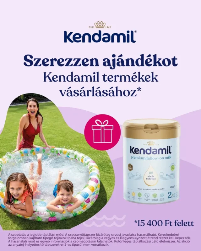 A nyár vízi mókát és elégedett pocakokat kíván! ☀️💦 Hivatalos webáruházunkkal, a @healthfactory_hu-val közösen ismét elkészítettük nektek a kedvenc nyári akciónkat, tele kedvezményekkel és ajándékokkal!

Vásároljatok prémium Kendamil termékeket legalább 15 400 Ft értékben, és a csomagotokba ajándékba teszünk egy 132 cm-es felfújható gyermekmedencét! Indulhat a pool party! ☀️💦

Ráadásul a kedvenc tejeket és kásákat szuper mennyiségi kedvezménnyel szerezhetitek be:
👉 2–3 db vásárlása esetén = 20 % kedvezmény
👉 4–5 db vásárlása esetén = 22 % kedvezmény
👉 6 vagy több db vásárlása esetén = 25 % kedvezmény

Elég a webáruházban a „Mennyiségi kedvezmény akár -25 %“ címkével ellátott termékeket figyelni – a kosárban minden automatikusan levonásra kerül. Melyik finomsággal szereztek örömet a kicsinek ezúttal? 🛒

Az akció 2026. 07. 13-tól 07. 19-ig, illetve a készlet és az ajándékok erejéig érvényes. Az ajándékakció az anyatej-helyettesítő (kezdő) tápszerekre nem vonatkozik.